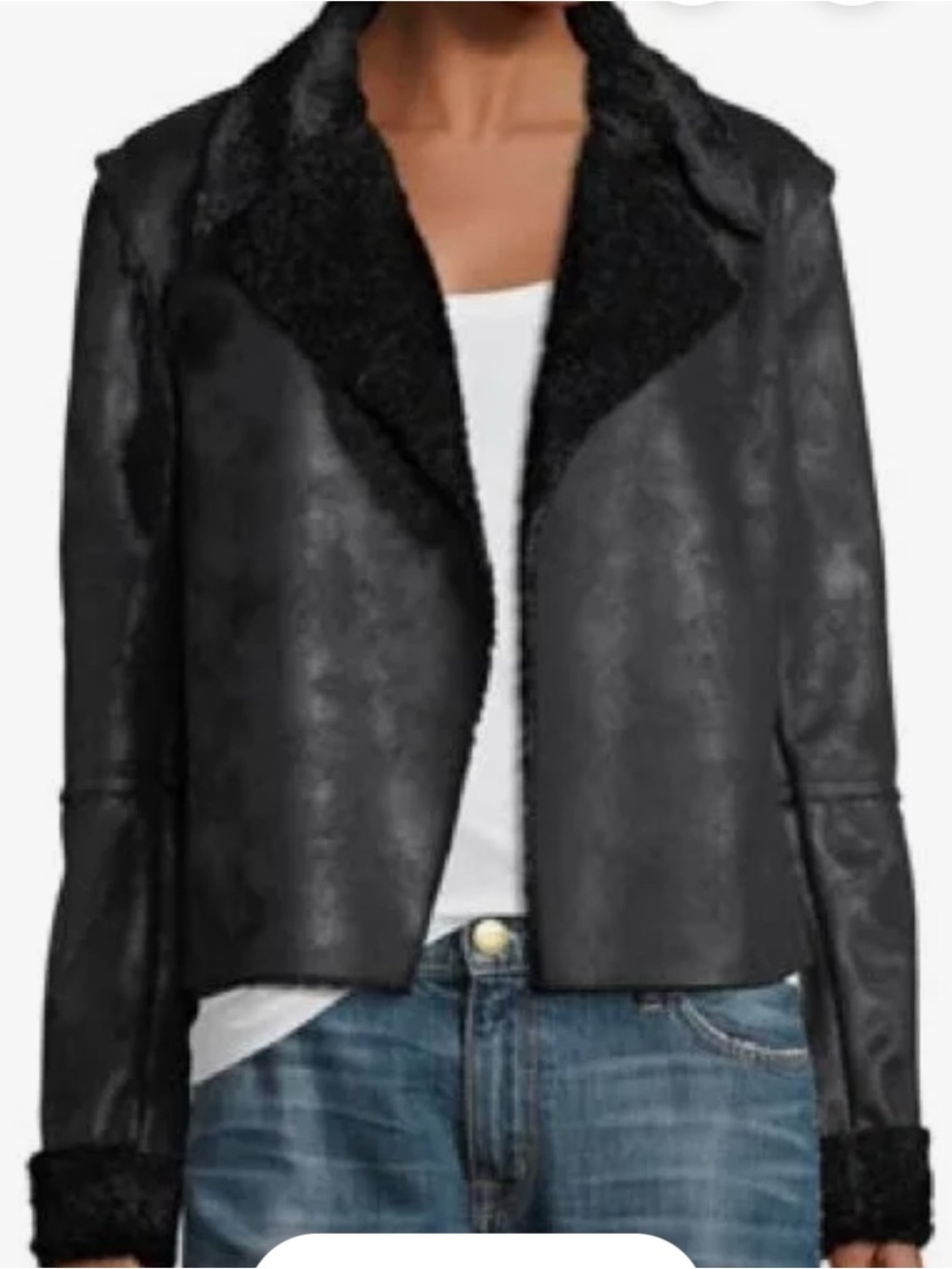 Splendid Black Faux Leather Shearling Jacket - Women